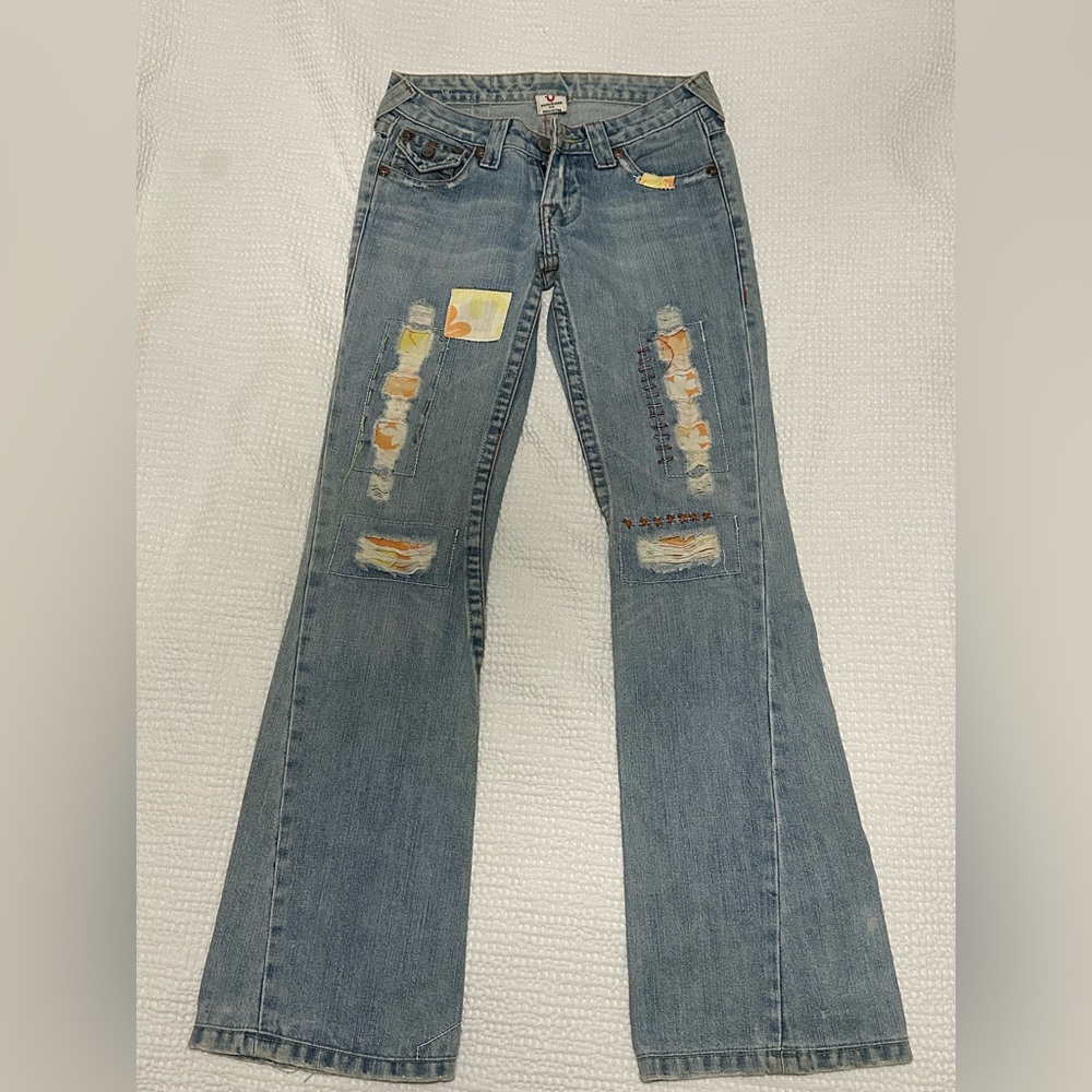 Vintage low rise True religion Woodstock world tour patchwork flared denim jeans - Picture 1 of 6